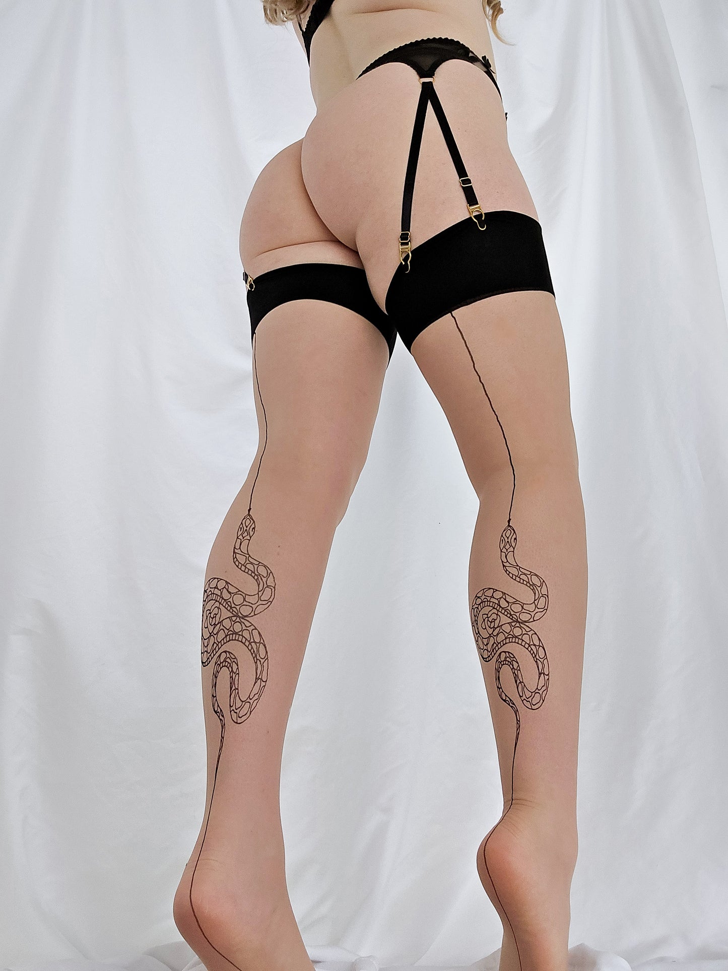 Snake Seamed Black Stockings
