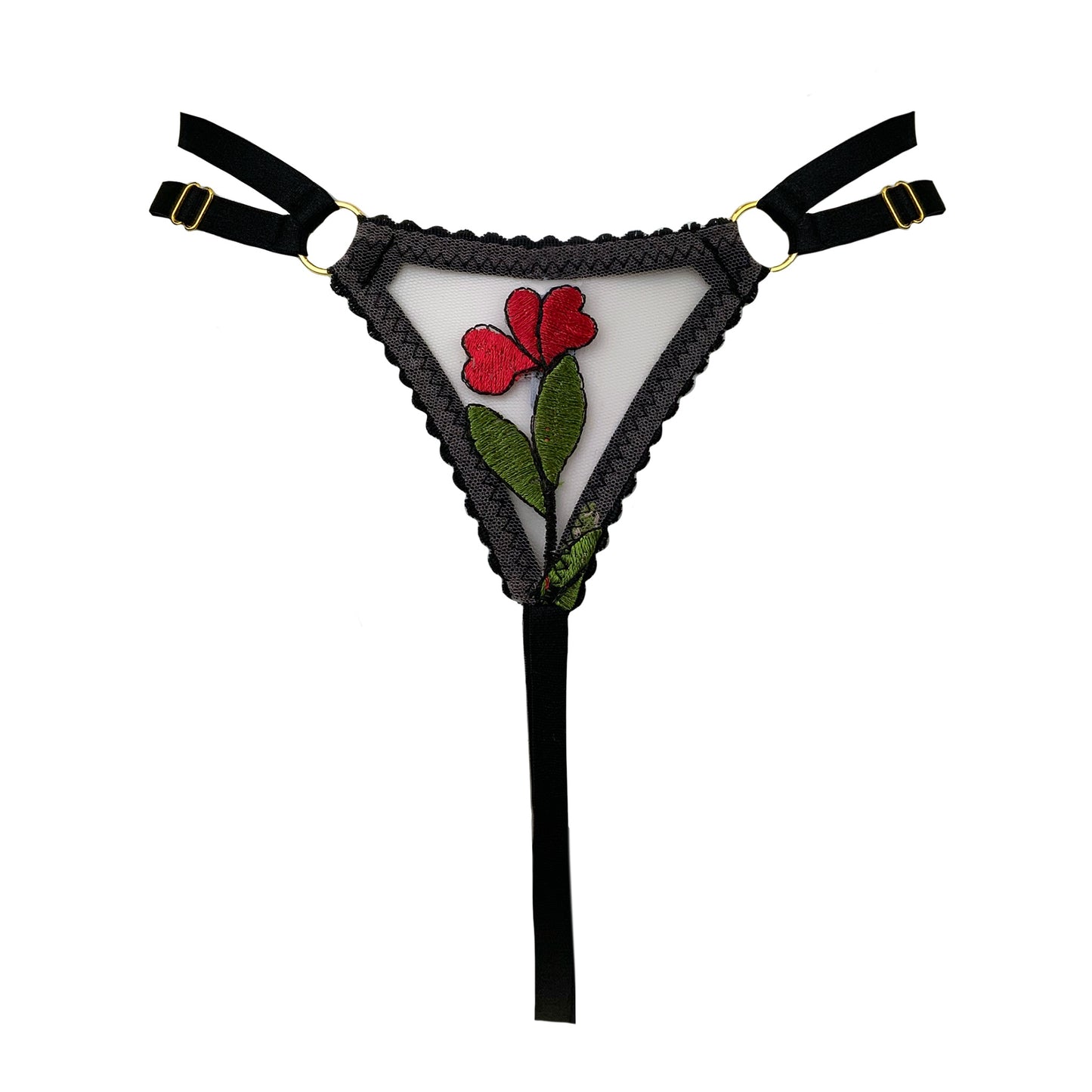 Red Pink Floral Strap Ouvert Handmade in Scotland