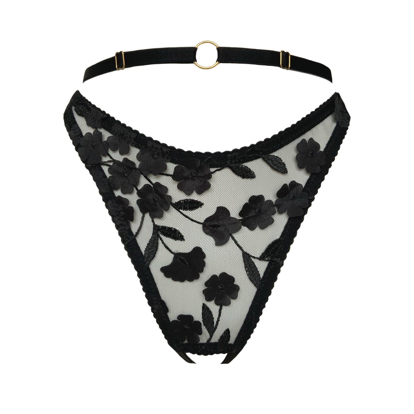 Alexis Black Floral Ouvert Thong