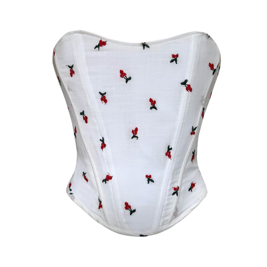 Cherry Lace Up Embroidered Corset