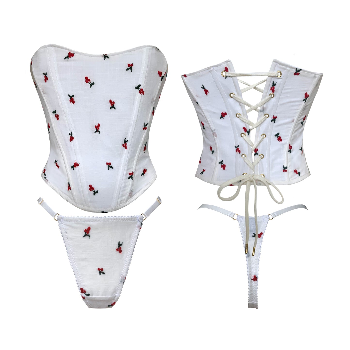 Cherry Embroidered Strap Thong