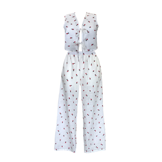 Cherry Embroidered PJ Set