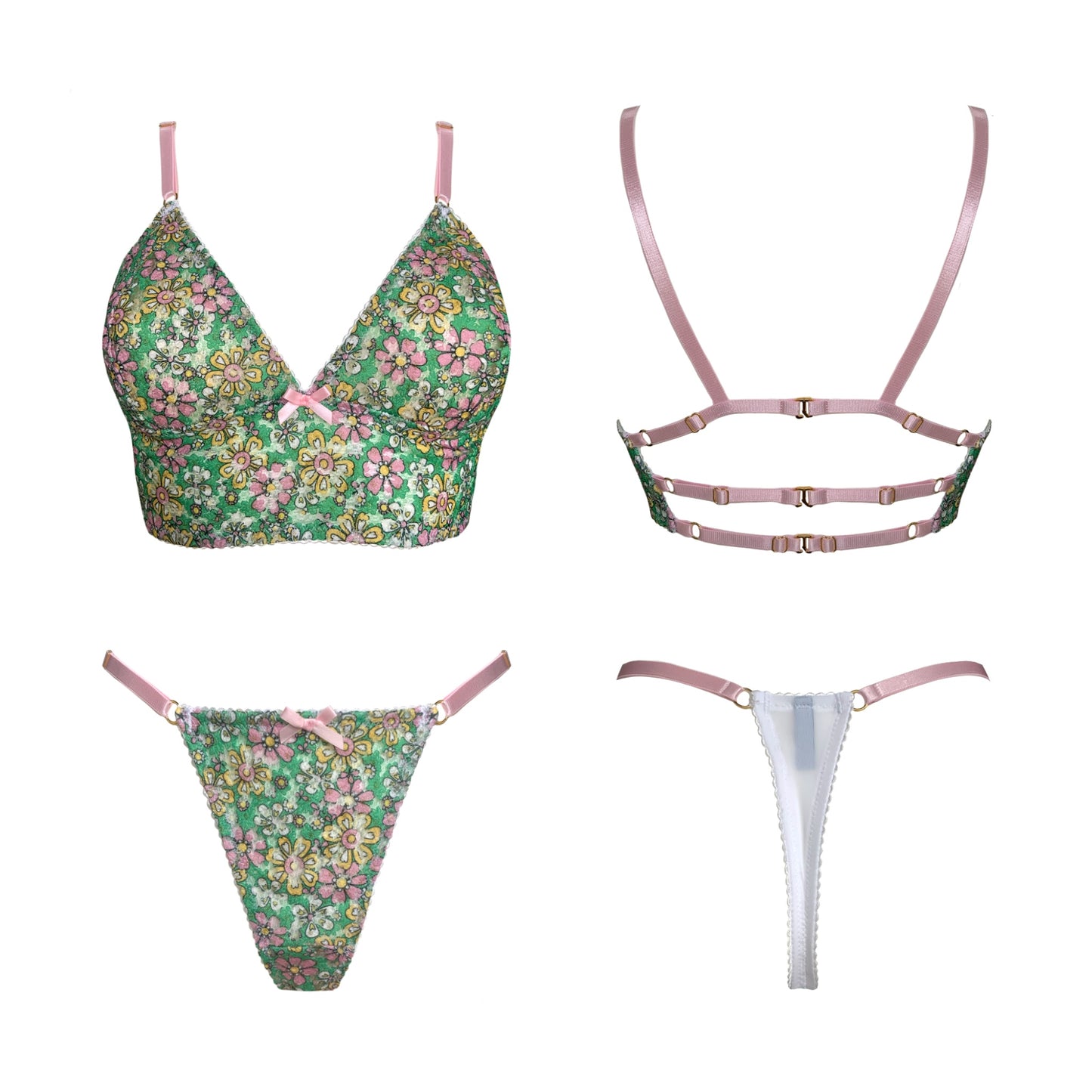 Marie Green Embroidered One Strap Thong