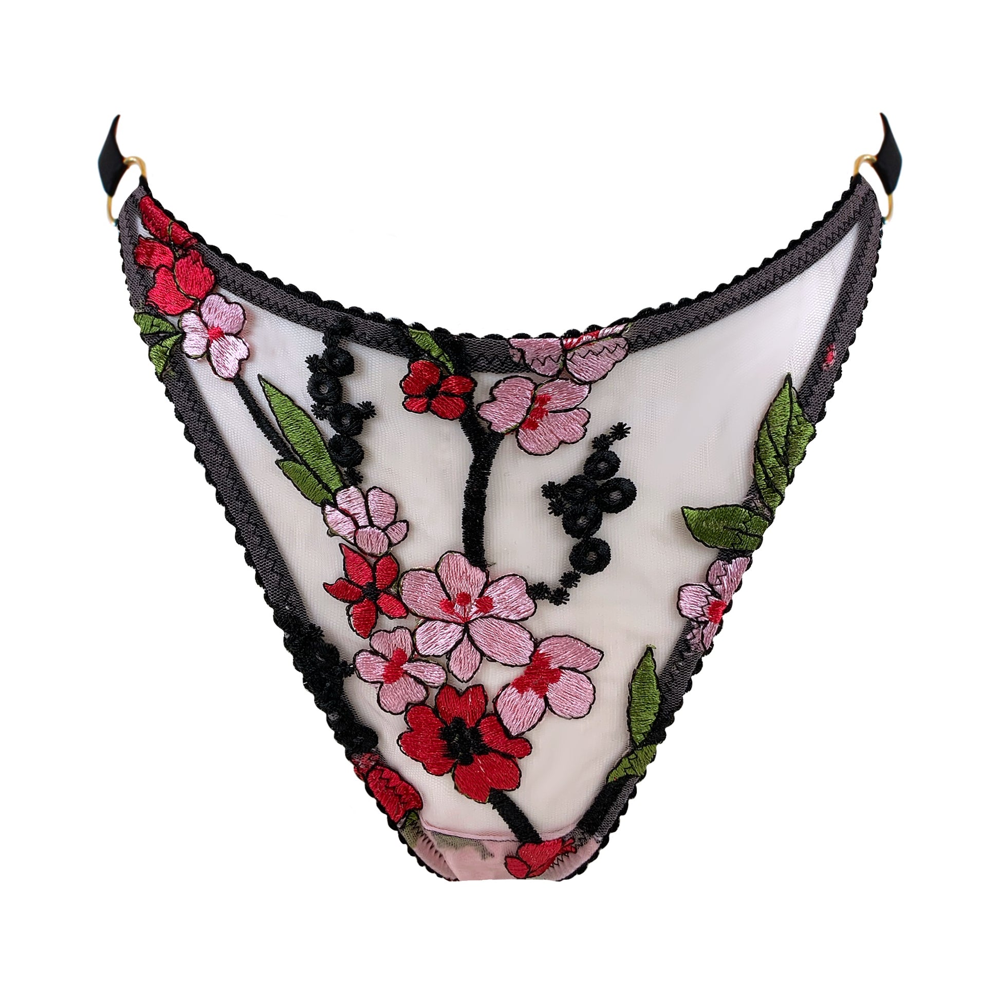 Red Pink Floral Adjustable Strap Brief Handmade in Scotland
