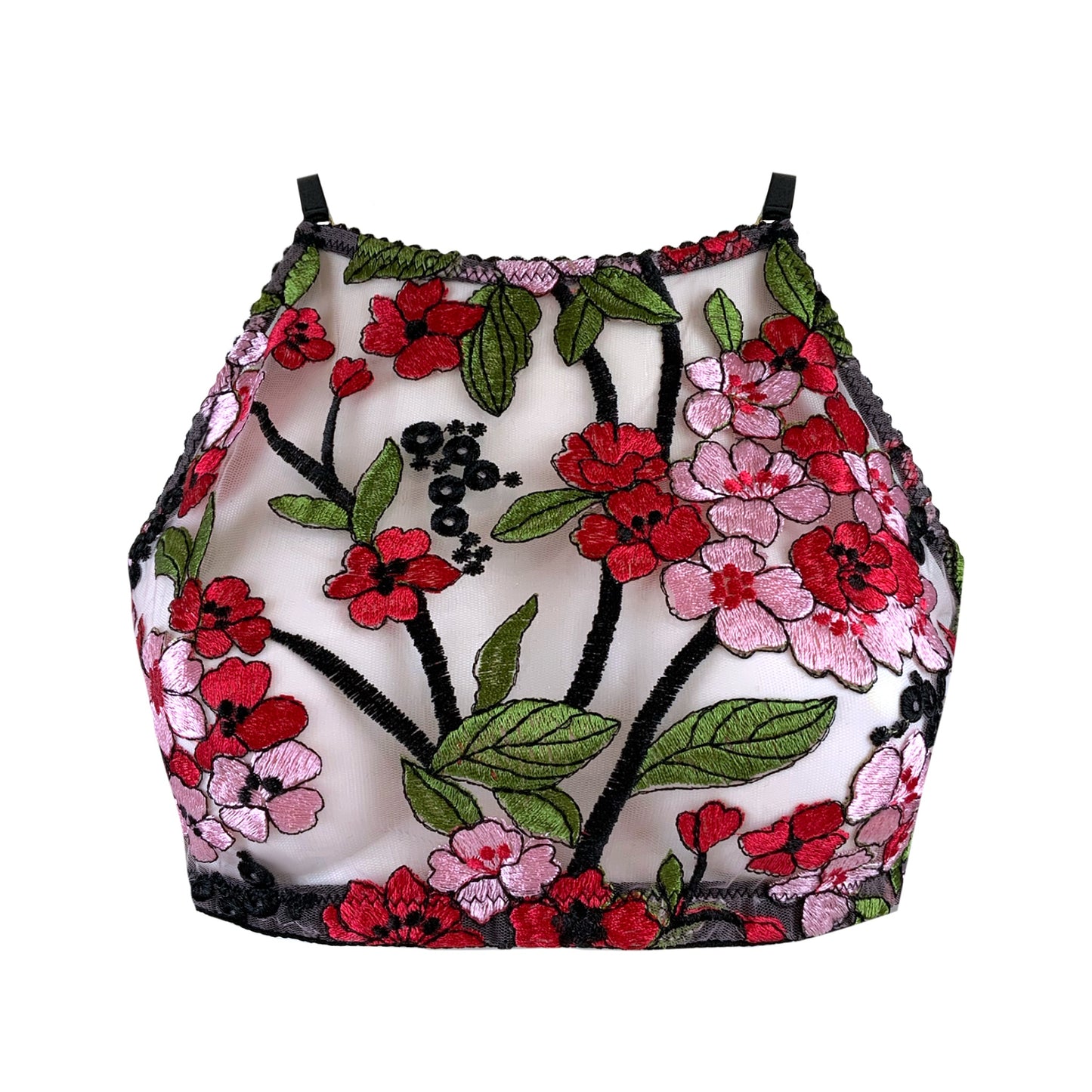Red Pink Floral High Neck Bralette Handmade in Scotland