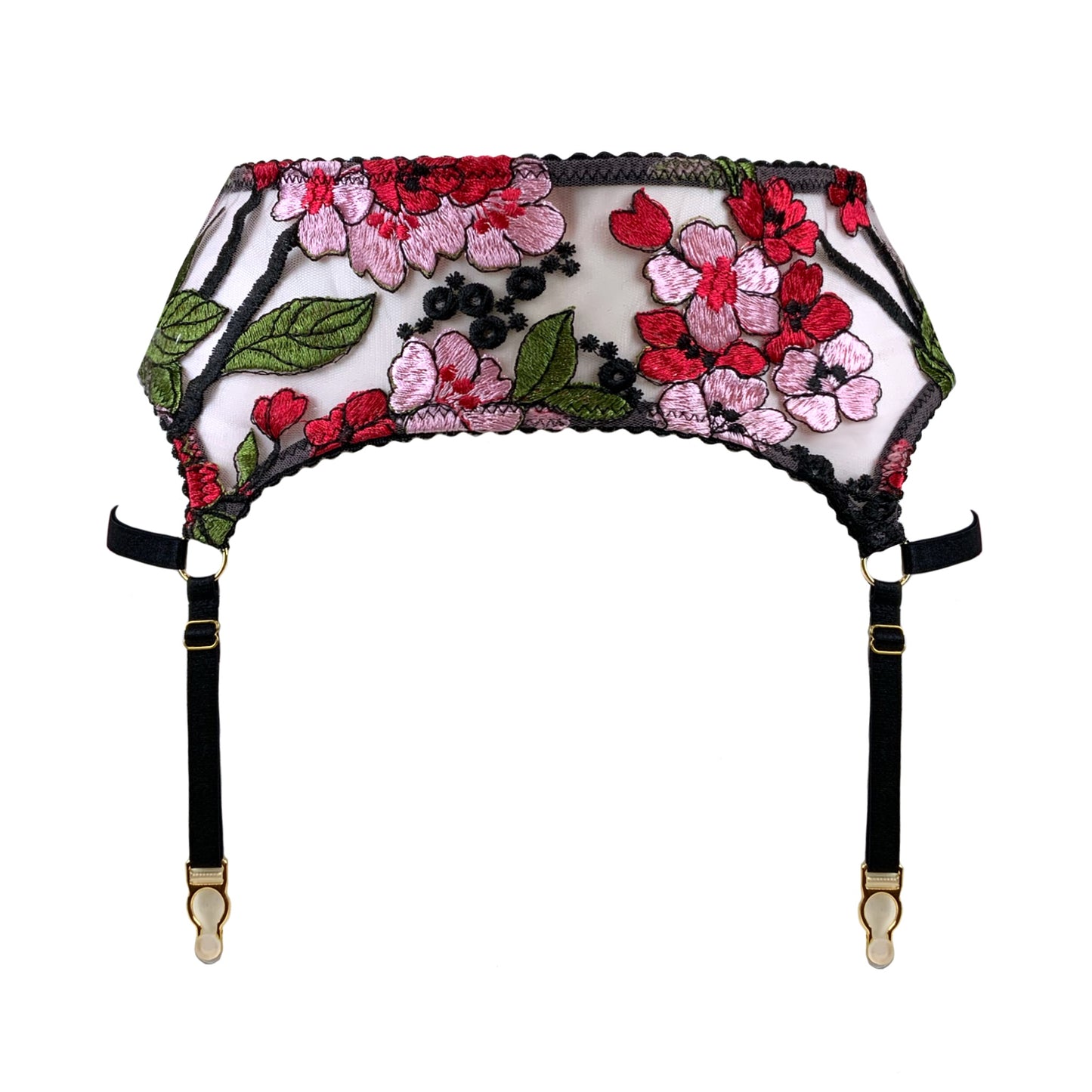 Red Pink Floral Suspender Belt Handmade in Scotland