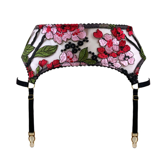 Red Pink Floral Suspender Belt Handmade in Scotland